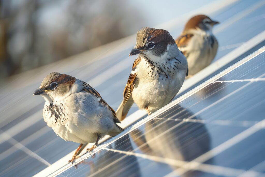Vögel auf einer Solaranlage