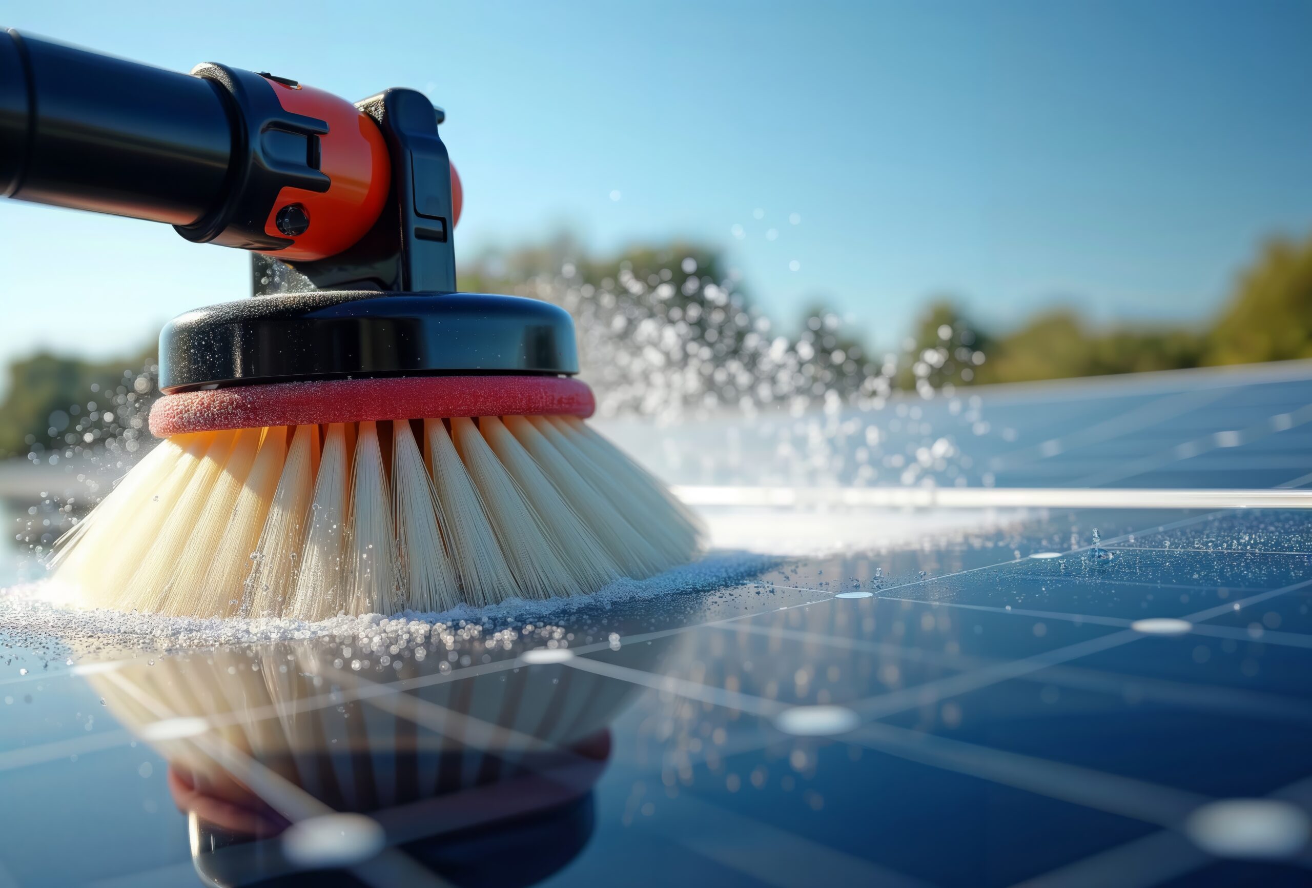 Reinigungsbürste auf einer Solaranlage